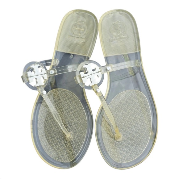 Tory Burch Shoes - Tory Burch Tstrap Sandals Sz 9 Mini Miller Jelly Thong Flat Women's Slides Logo